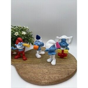 Lot of 4-Smurfs McDonalds 3" Grouchy,Papa,Jokey toys 2011-13 Peyo Cake Top Party